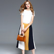 Elegant Ladies Pleated Contrast Color Ruffle Midi Skirt