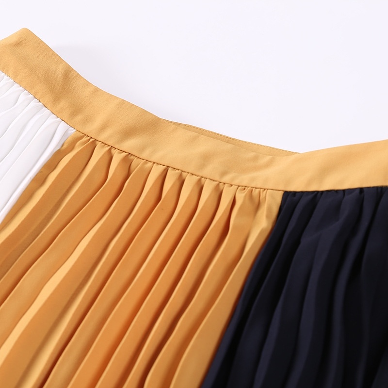 Dames Élégantes Plissée Couleur De Contraste Ruffle Jupe Mi-Longue | VoguesUs