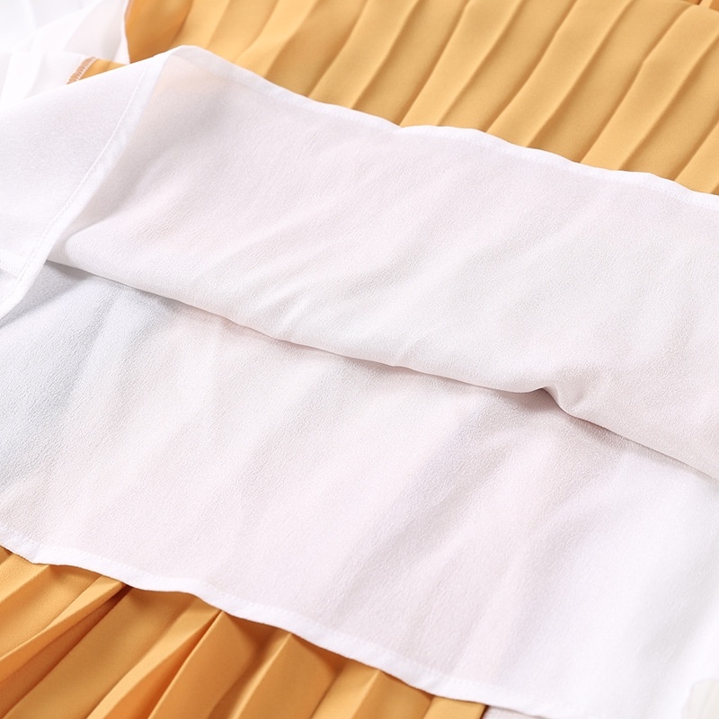 Dames Élégantes Plissée Couleur De Contraste Ruffle Jupe Mi-Longue | VoguesUs