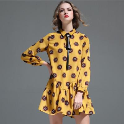 Fashion Oversized Long Sleeve Floral Print Mini-Kleider Mit