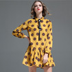 Fashion Oversized Long Sleeve Floral Print Mini Dresses With Polo Collar