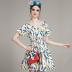 Stilvolle Süße Tulip Print V-Ausschnitt Midi-Kleid