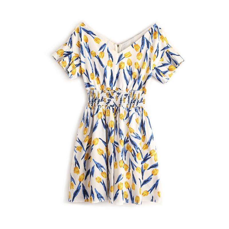 Stylish Sweet Tulip Print V Neck Midi Dress | VoguesUs
