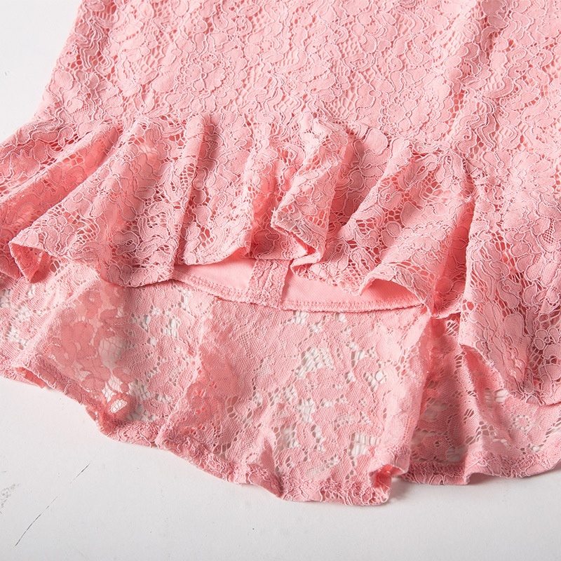 Elegant Cutwork Lace Fishtail Pink Bodycon Skirt | VoguesUs