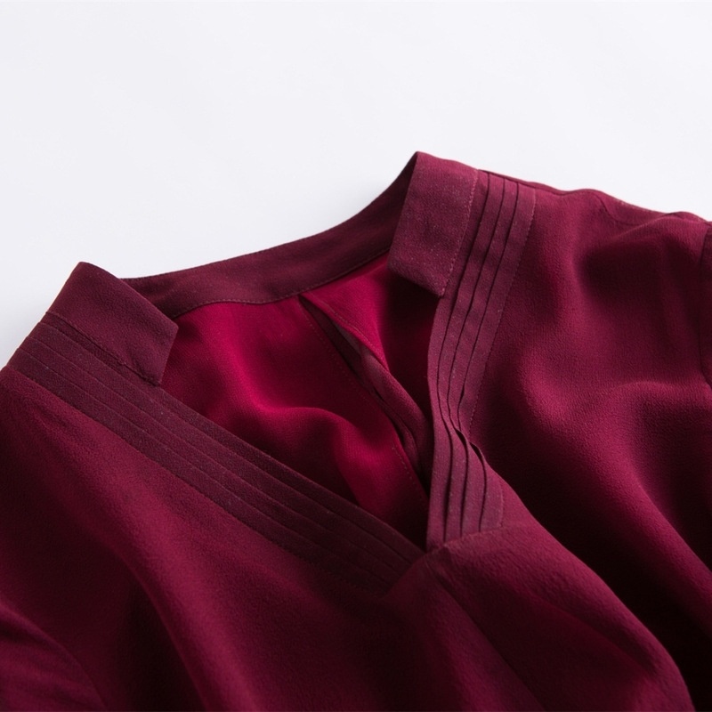 Oversize Half Sleeve V Neck Asymmetrical Hem Midi Dress In 100% Silk