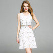 White V Neck Sleeves A Line Dress With Skinny Detail