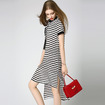 Mulberry Seide Short Sleeve Stripe Midi Kleid Mit High-Low-Saum