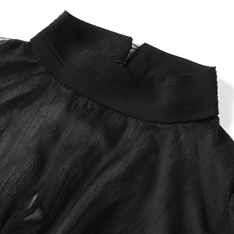 Summer Black Mesh Half Sleeve Blouse | VoguesUs