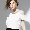 Short Sleeve Cold Shoulder Blouse With Decorative Neck