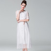 Blanc Col Rond Manches En Soie Taille Robe