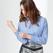 Einfache Casual Langarm Kirsche Bestickt Stripe T-Shirt Mit V Zurück