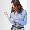 Simple Casual Long Sleeve Cherry Embroidered Stripe Shirt With V Back