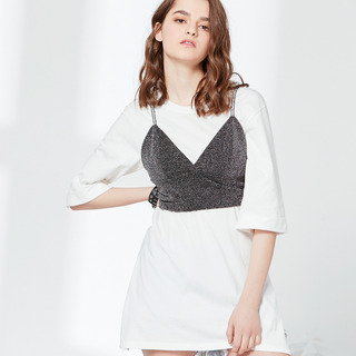 Demi Manche Blanche Une Ligne Mini Robe Avec De L'Argent Brassière | VoguesUs