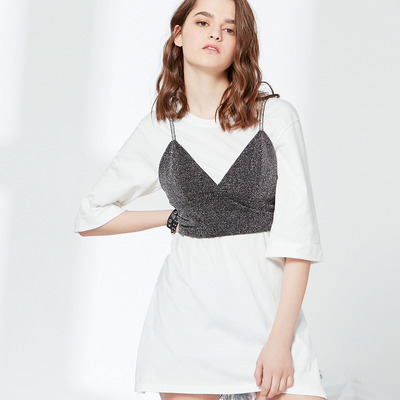 Half Sleeve White A Line Mini Dress With Silver Bra Top | VoguesUs
