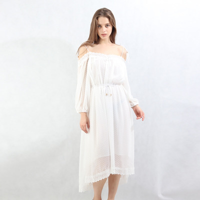 Süße Elegant Ab Schulter Midi-Kleid Mit Punktmuster | VoguesUs