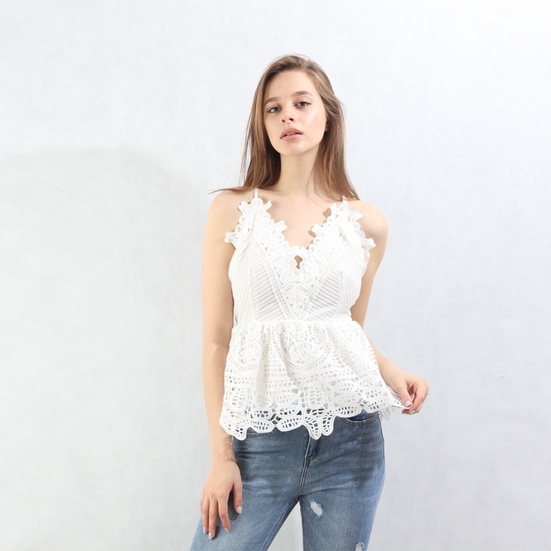 Mode Die Kalte Schulter Tiefen V-Korsett-Taille Bluse Mit Cutwork Detail