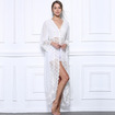 Sexy En Dentelle Blanche En Maille À Manches Longues Robe Maxi