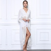 Sexy White Lace Mesh Lange Ärmel Maxi-Kleid