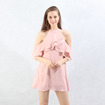 Fashion Pink Cold Shoulder Midi Dress With Ruffle Front