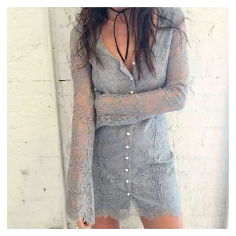 Dames De Mode De La Dentelle Longue Flûte De Manche Slim Bodycon Robe | VoguesUs