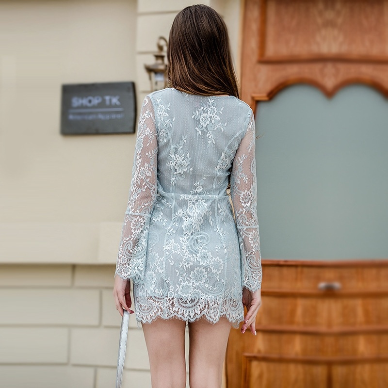 Dames De Mode De La Dentelle Longue Flûte De Manche Slim Bodycon Robe | VoguesUs