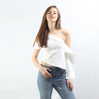 Fashion One-Shoulder-Asymmetrische Kurzarm-Bluse | VoguesUs