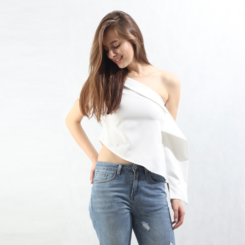 Fashion One Shoulder Asymmetric Short Sleeve Blouse | VoguesUs