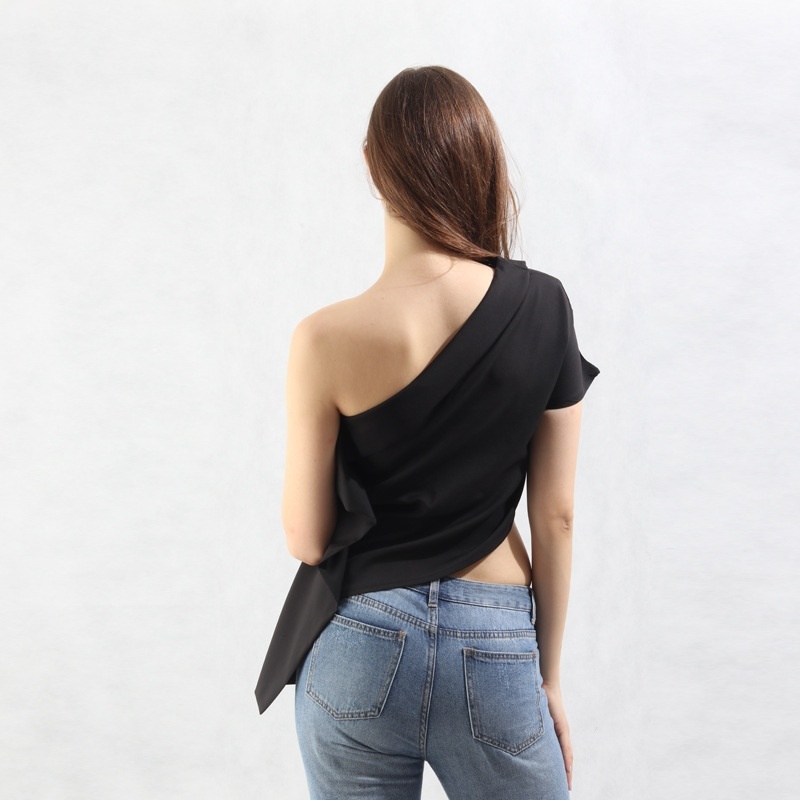 Fashion One Shoulder Asymmetric Short Sleeve Blouse | VoguesUs
