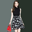 Black Chiffon Sleeveless Polka Dot Print Spliced A Line Dress
