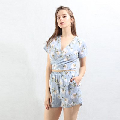 Frais Style Plage De Cou V Imprimer Chemise Et Le Short Costume | VoguesUs