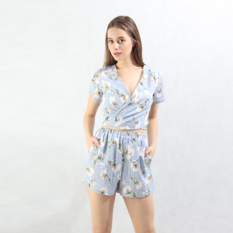 Frais Style Plage De Cou V Imprimer Chemise Et Le Short Costume | VoguesUs
