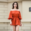 Fashion Off Shoulder Half Sleeve Ruffle Hem Dress With Dot Decorative