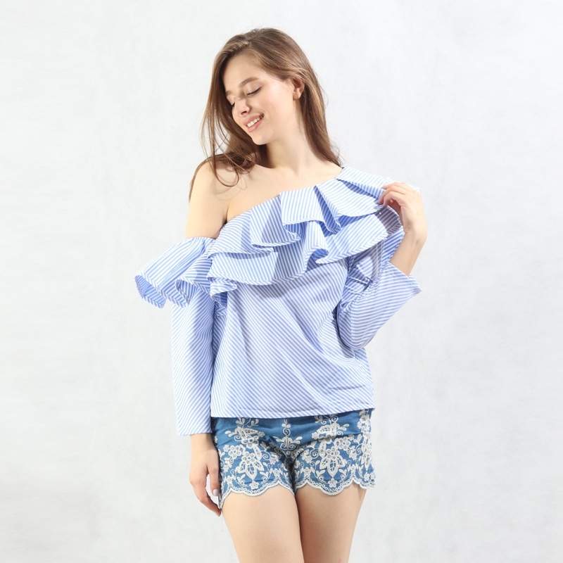 Fashion One Shoulder Asymmetric Ruffle Front Shirt | VoguesUs