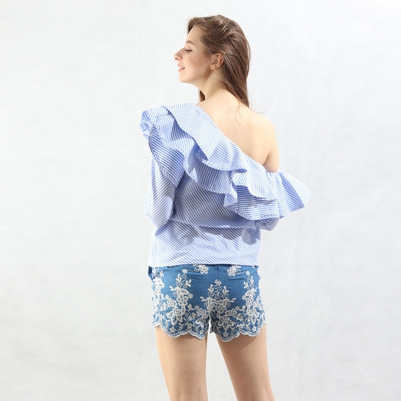 Fashion One Shoulder Asymmetric Ruffle Front Shirt | VoguesUs
