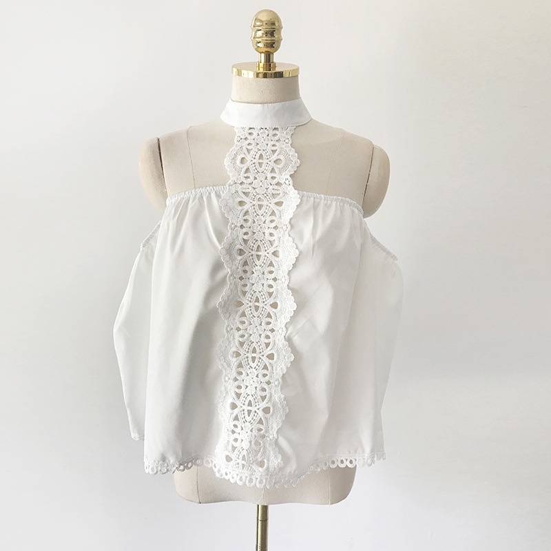 Sexy Weiße Kalte Schulter Lace Front Bluse Mit Choker Hals | VoguesUs