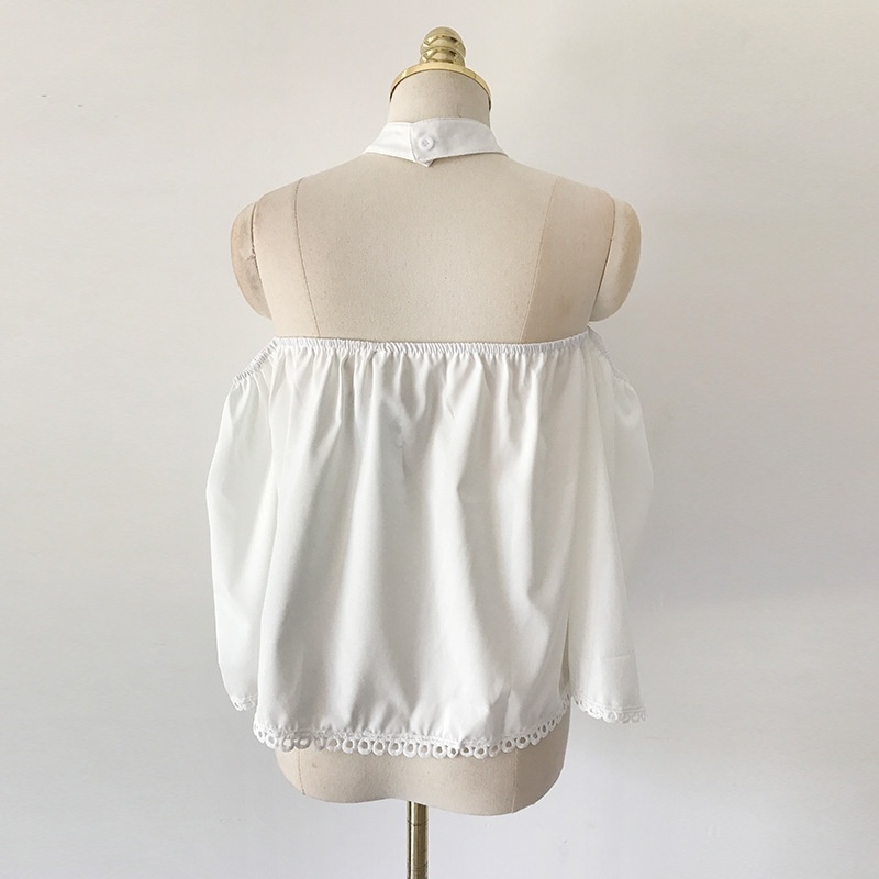 Sexy Weiße Kalte Schulter Lace Front Bluse Mit Choker Hals | VoguesUs