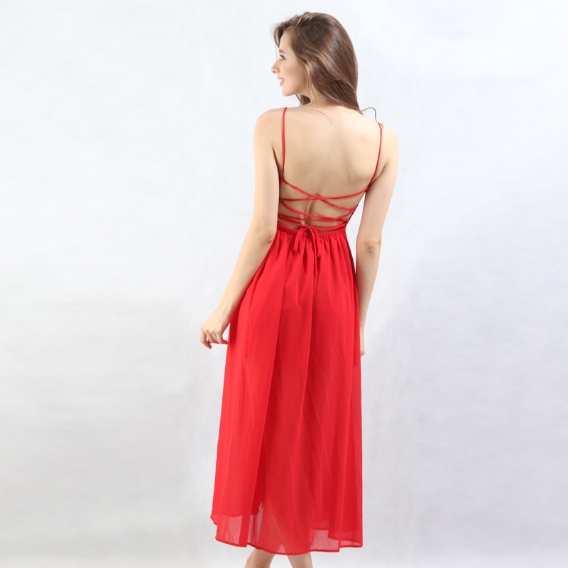 Moda Sexy Elegante Arnés De Cuello V Vestido Abierto