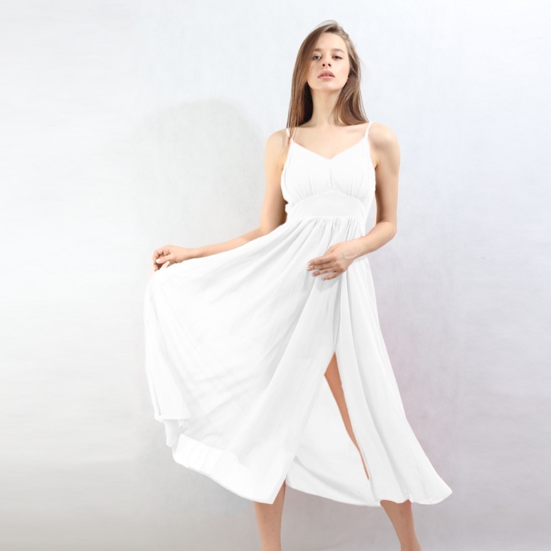 Moda Sexy Elegante Arnés De Cuello V Vestido Abierto