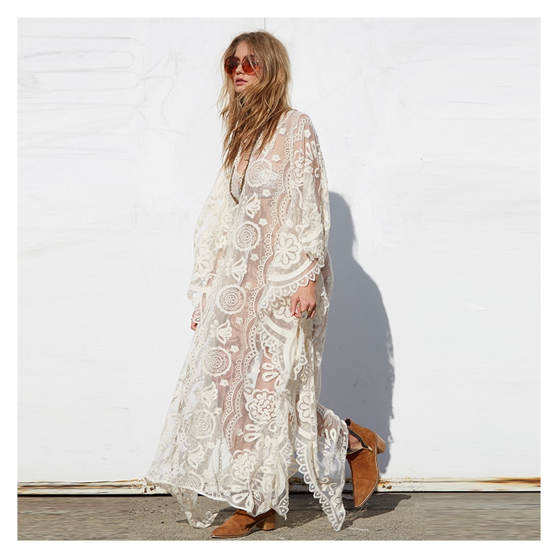La Mode De La Dentelle Maille Lâche Salon Blouse Robe Maxi | VoguesUs