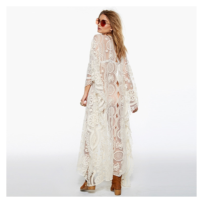 Moda De Encaje De Malla Suelta Salón Delantal Vestido Maxi