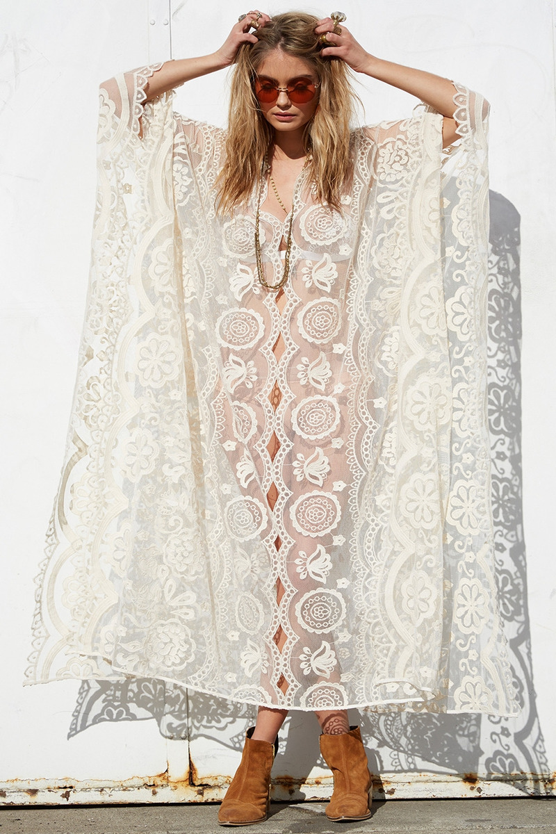 Fashion Lace Mesh Loose Salon Smock Maxi Dress | VoguesUs