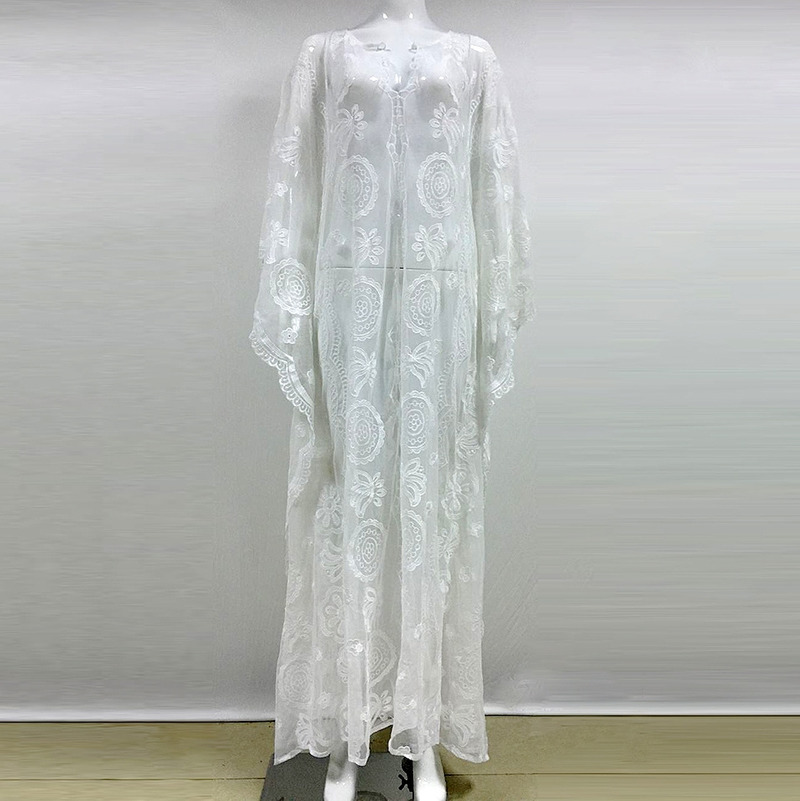 Moda De Encaje De Malla Suelta Salón Delantal Vestido Maxi