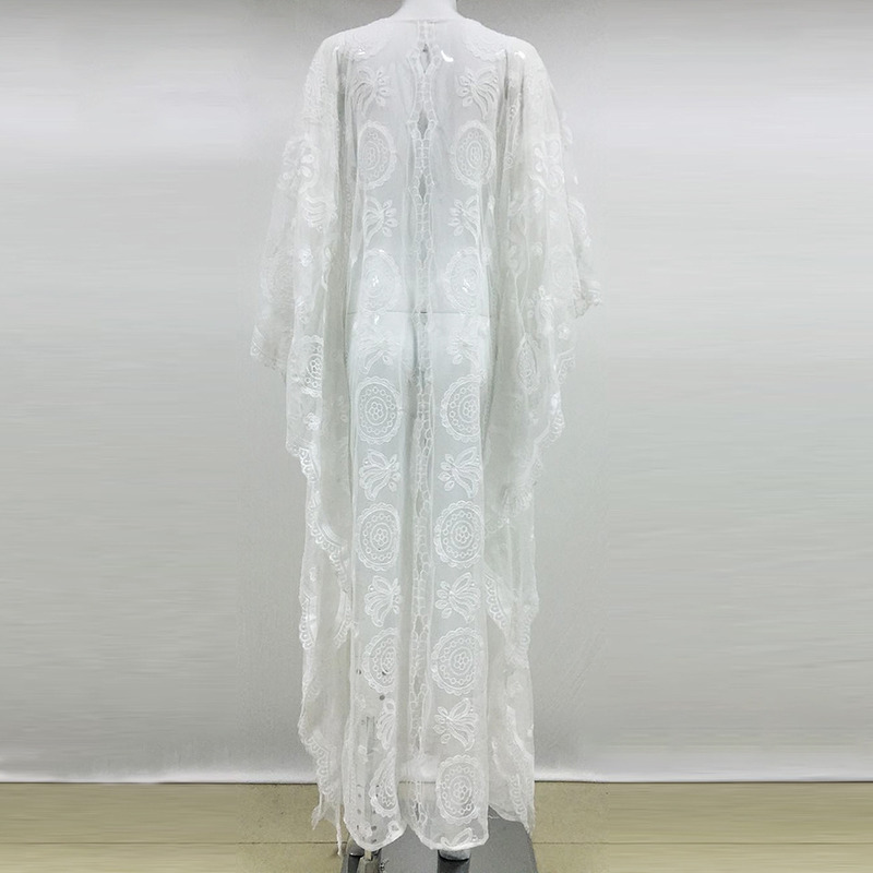 Moda De Encaje De Malla Suelta Salón Delantal Vestido Maxi