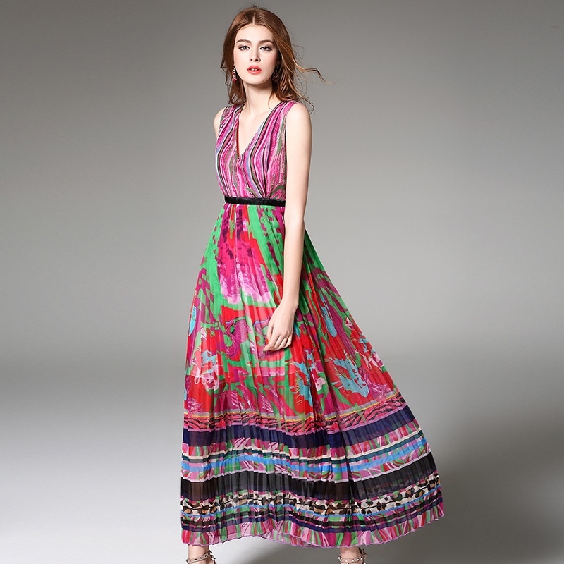 La Mode Col En V Imprimé Floral Style Bohémien Ruffle Robe Maxi |