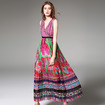 Fashion V-Ausschnitt Blumendruck Bohème-Stil Mit Rüschen Maxi Kleid