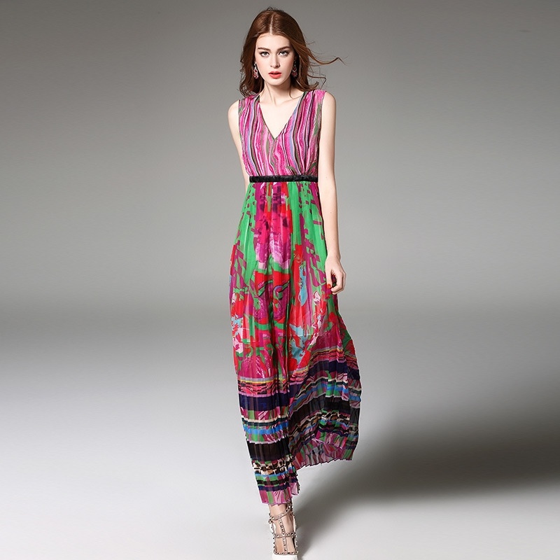 La Mode Col En V Imprimé Floral Style Bohémien Ruffle Robe Maxi |