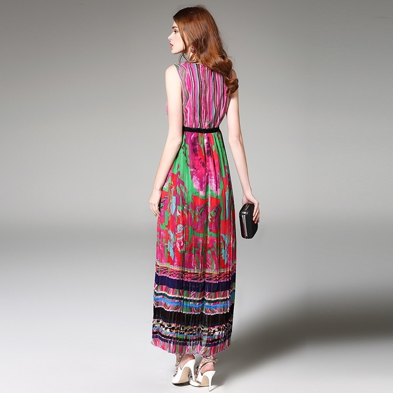 La Mode Col En V Imprimé Floral Style Bohémien Ruffle Robe Maxi |