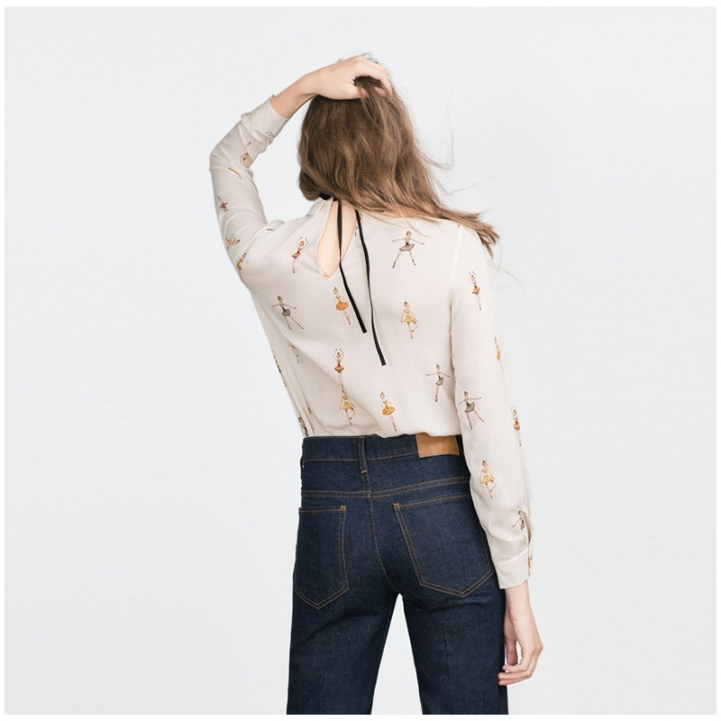 White Long Sleeve Cartoon Girls Print Shirt | VoguesUs