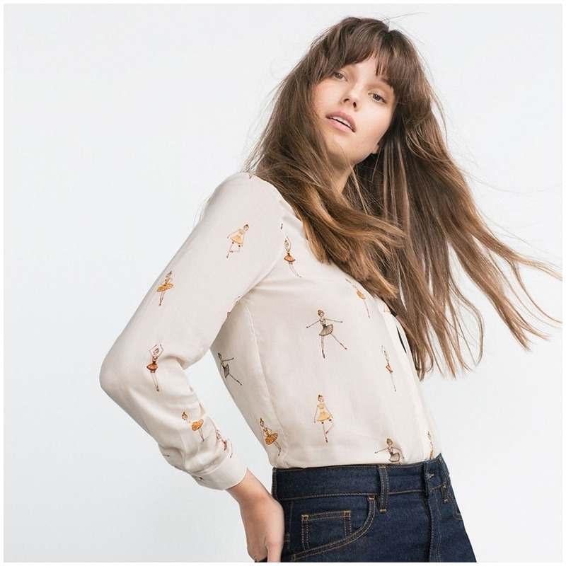 White Long Sleeve Cartoon Girls Print Shirt | VoguesUs