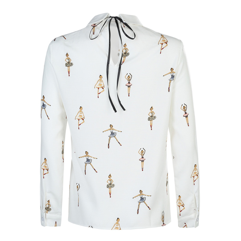 Weiße Langarm-Cartoon Mädchen Print T-Shirt | VoguesUs